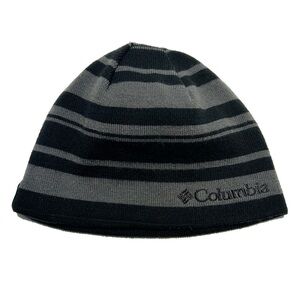 Columbia Reversible Black Grey Hat Toque Beanie Striped Winter Fall Boys Gray